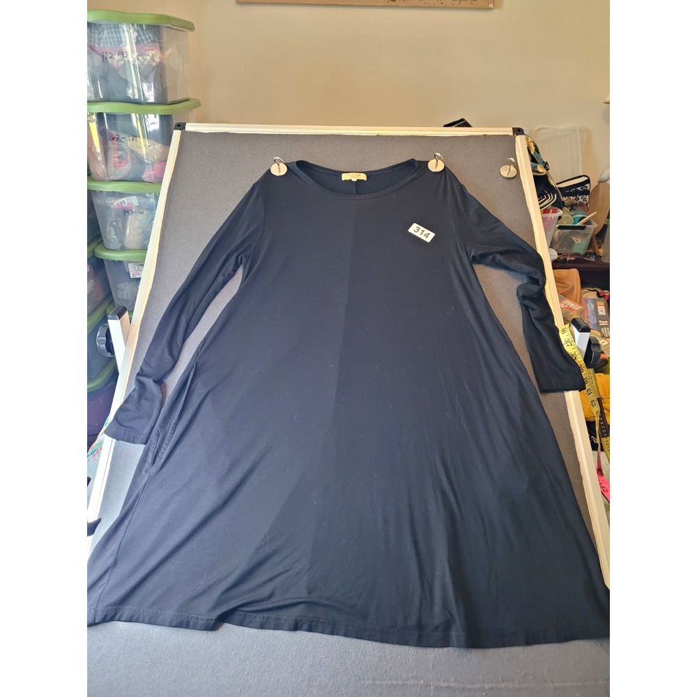 PIKO 1988 Womens L Black Long Sleeve Round Neck Solid Tunic Top Pockets